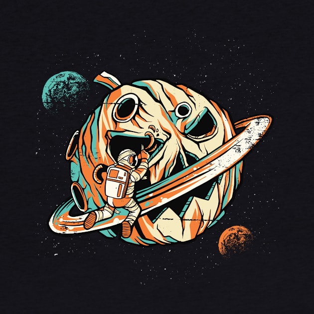 Creepy Scary Pumpkin Trick or Treat Halloween Austronaut Space by OfCA Design